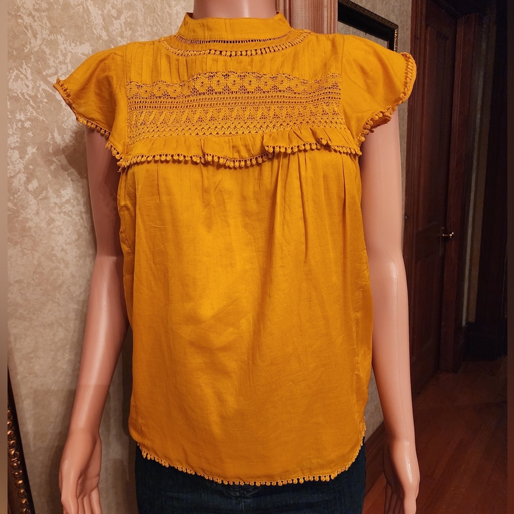 NWOT J.Crew Mustard Crochet Embroidered Top XS - Picture 6 of 12